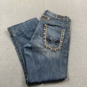 VTG Robins‎ Jean Mens 36x31 Rivet Wing Pockets Blue Faded Baggy Leg Jeans Denim